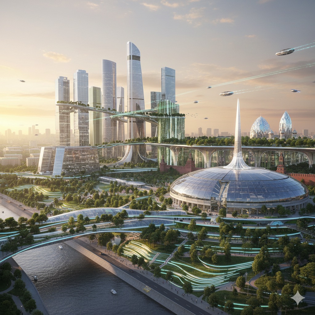 Футуристичная Москва, созданная Google Gemini
